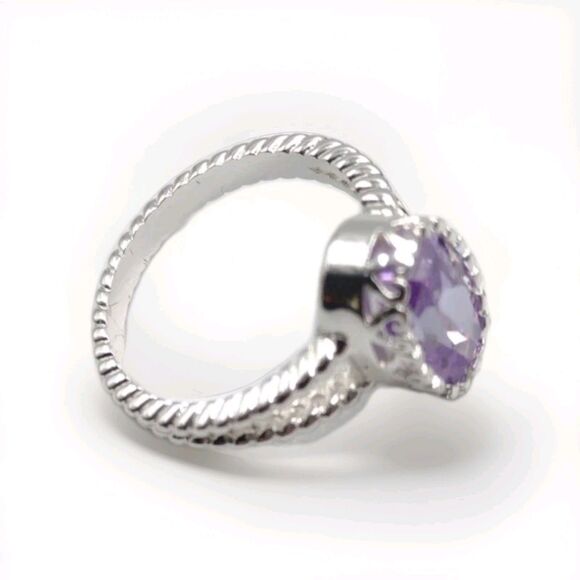 Amethyst CZ February Birthstone Sterling Silver Overlay Ring Size 7 + Box Gift - Picture 5 of 5